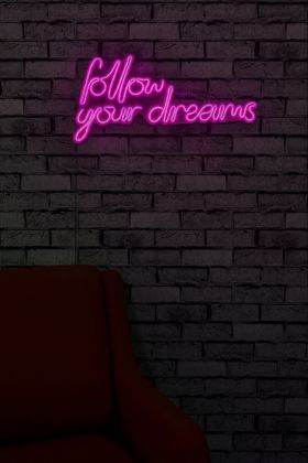 Decoratiune luminoasa LED, Follow Your Dreams, Benzi flexibile de neon, DC 12 V, Roz