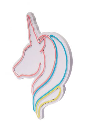 Decoratiune luminoasa LED, Unicorn, Benzi flexibile de neon, DC 12 V, Alb / Albastru / Galben