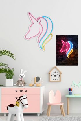 Decoratiune luminoasa LED, Unicorn, Benzi flexibile de neon, DC 12 V, Alb / Albastru / Galben