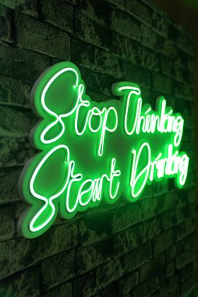 Decoratiune luminoasa LED, Stop Thinking Start Drinking, Benzi flexibile de neon, DC 12 V, Verde