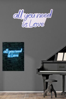 Decoratiune luminoasa LED, All You Need is Love, Benzi flexibile de neon, DC 12 V, Albastru