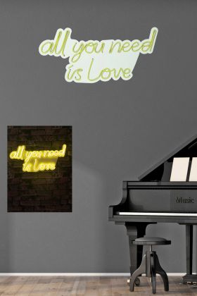 Decoratiune luminoasa LED, All You Need is Love, Benzi flexibile de neon, DC 12 V, Galben