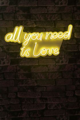 Decoratiune luminoasa LED, All You Need is Love, Benzi flexibile de neon, DC 12 V, Galben