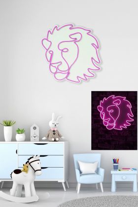 Decoratiune luminoasa LED, Lion, Benzi flexibile de neon, DC 12 V, Roz