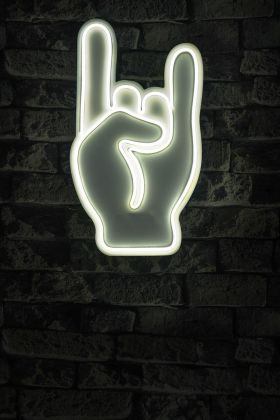 Decoratiune luminoasa LED, Rock N Roll Sign, Benzi flexibile de neon, DC 12 V, Alb