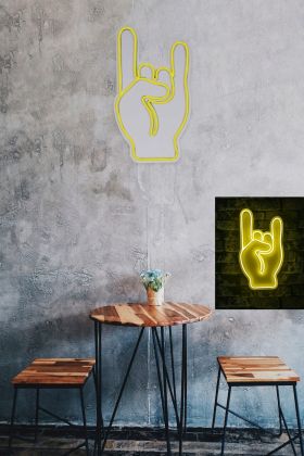 Decoratiune luminoasa LED, Rock N Roll Sign, Benzi flexibile de neon, DC 12 V, Galben