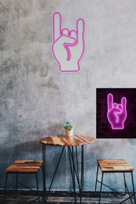 Decoratiune luminoasa LED, Rock N Roll Sign, Benzi flexibile de neon, DC 12 V, Roz