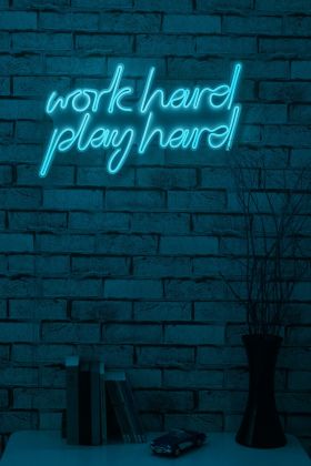 Decoratiune luminoasa LED, Work Hard Play Hard, Benzi flexibile de neon, DC 12 V, Albastru