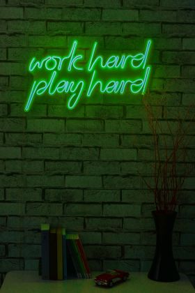 Decoratiune luminoasa LED, Work Hard Play Hard, Benzi flexibile de neon, DC 12 V, Verde