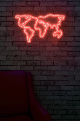 Decoratiune luminoasa LED, World Map, Benzi flexibile de neon, DC 12 V, Rosu