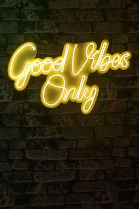 Decoratiune luminoasa LED, Good Vibes Only 2, Benzi flexibile de neon, DC 12 V, Galben