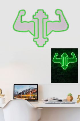 Decoratiune luminoasa LED, Gym Dumbbells WorkOut, Benzi flexibile de neon, DC 12 V, Verde