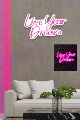 Decoratiune luminoasa LED, Live Your Dream, Benzi flexibile de neon, DC 12 V, Roz