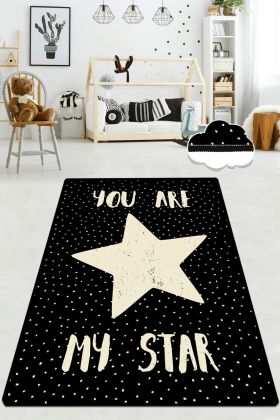 Covor de hol, My Star DJT , 80x150 cm, Catifea, Alb/Negru