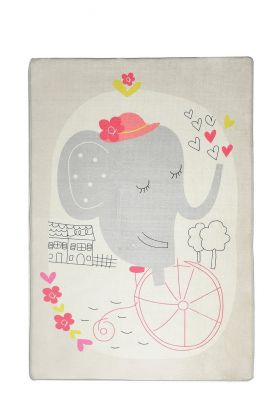 Covor, Elephants Bike, 100x160 cm, Catifea, Multicolor