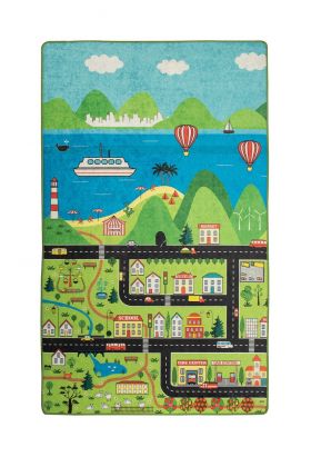 Covor, Happy City , 100x160 cm, Catifea, Multicolor