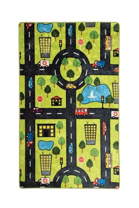 Covor, Green City , 140x190 cm, Catifea, Multicolor