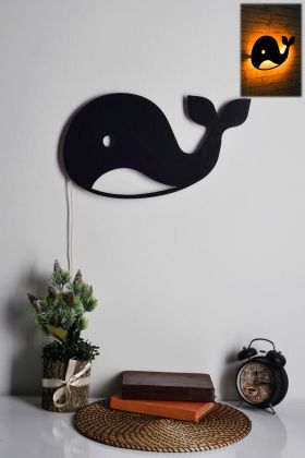 Decoratiune luminoasa LED, Baby Whale, MDF, 60 LED-uri, Galben