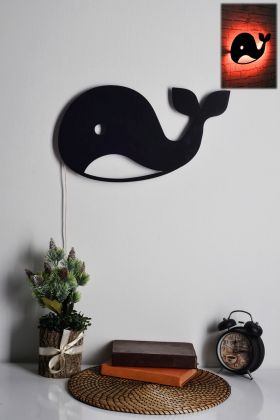 Decoratiune luminoasa LED, Baby Whale, MDF, 60 LED-uri, Rosu