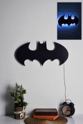 Decoratiune luminoasa LED, Batman, MDF, 60 LED-uri, Albastru