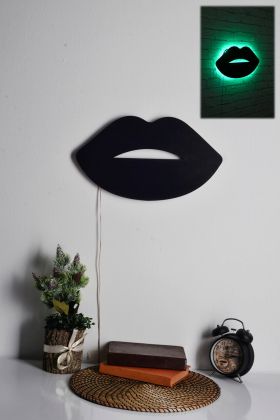 Decoratiune luminoasa LED, Lips 2, MDF, 60 LED-uri, Verde