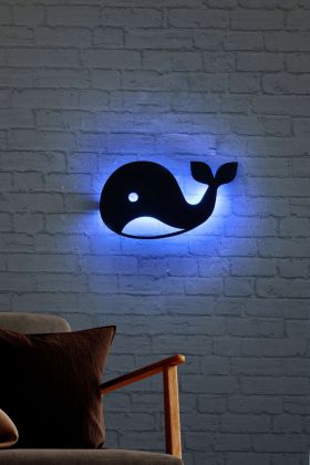 Decoratiune luminoasa LED, Baby Whale, MDF, 60 LED-uri, Albastru