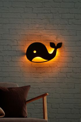 Decoratiune luminoasa LED, Baby Whale, MDF, 60 LED-uri, Galben