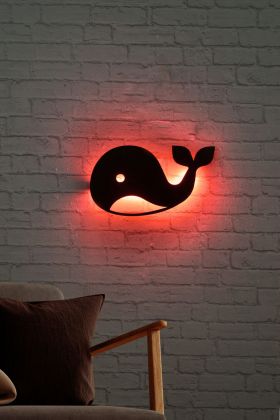 Decoratiune luminoasa LED, Baby Whale, MDF, 60 LED-uri, Rosu