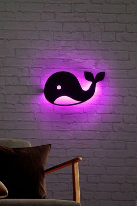 Decoratiune luminoasa LED, Baby Whale, MDF, 60 LED-uri, Roz