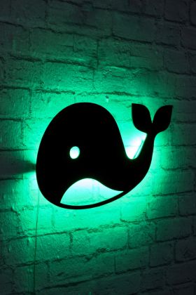 Decoratiune luminoasa LED, Baby Whale, MDF, 60 LED-uri, Verde