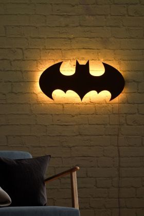 Decoratiune luminoasa LED, Batman, MDF, 60 LED-uri, Galben