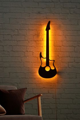 Decoratiune luminoasa LED, Guitar, MDF, 60 LED-uri, Galben