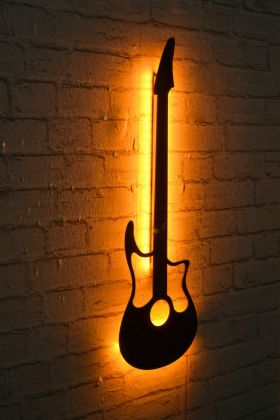 Decoratiune luminoasa LED, Guitar, MDF, 60 LED-uri, Galben