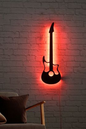 Decoratiune luminoasa LED, Guitar, MDF, 60 LED-uri, Rosu