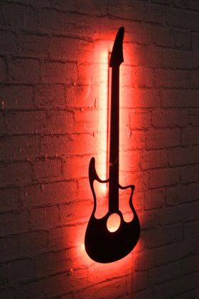 Decoratiune luminoasa LED, Guitar, MDF, 60 LED-uri, Rosu