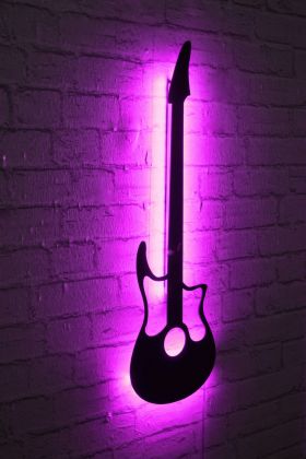 Decoratiune luminoasa LED, Guitar, MDF, 60 LED-uri, Roz