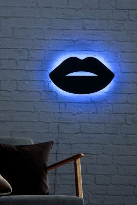 Decoratiune luminoasa LED, Lips 2, MDF, 60 LED-uri, Albastru