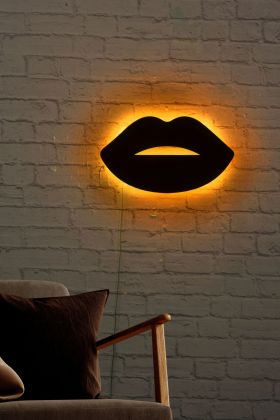 Decoratiune luminoasa LED, Lips 2, MDF, 60 LED-uri, Galben