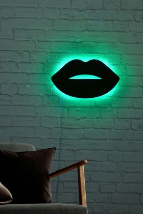 Decoratiune luminoasa LED, Lips 2, MDF, 60 LED-uri, Verde