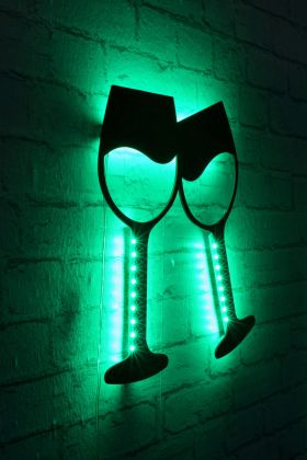 Decoratiune luminoasa LED, Wine Glasses, MDF, 60 LED-uri, Verde