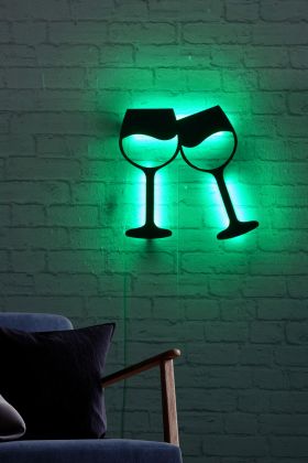 Decoratiune luminoasa LED, Wine Glasses, MDF, 60 LED-uri, Verde