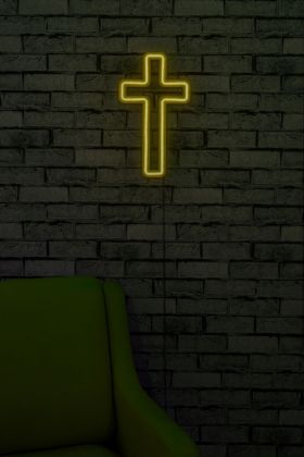 Decoratiune luminoasa LED, Cross Sign, Benzi flexibile de neon, DC 12 V, Galben