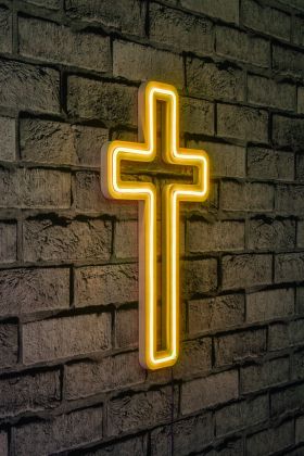 Decoratiune luminoasa LED, Cross Sign, Benzi flexibile de neon, DC 12 V, Galben