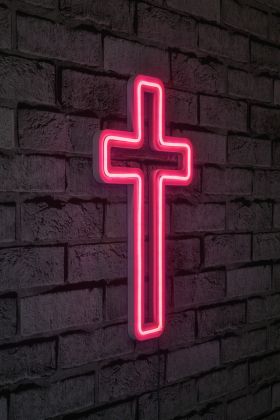 Decoratiune luminoasa LED, Cross Sign, Benzi flexibile de neon, DC 12 V, Roz