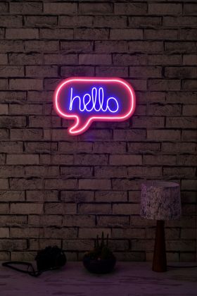 Decoratiune luminoasa LED, Hello, Benzi flexibile de neon, DC 12 V, Roz / Albastru