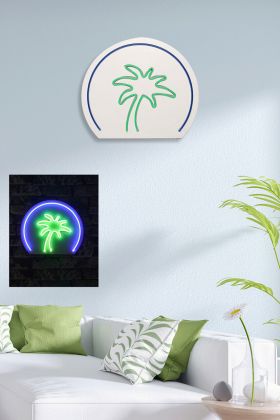 Decoratiune luminoasa LED, Palm Tree, Benzi flexibile de neon, DC 12 V, Albastru verde