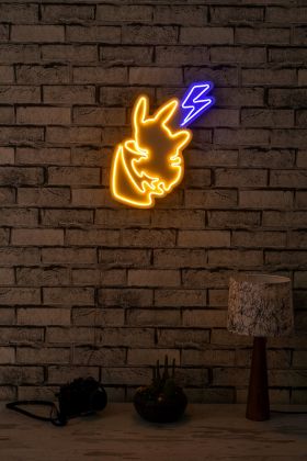 Decoratiune luminoasa LED, Pikachu, Benzi flexibile de neon, DC 12 V, Galben / Albastru