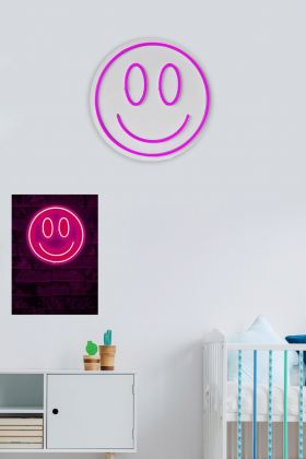 Decoratiune luminoasa LED, Smiley, Benzi flexibile de neon, DC 12 V, Roz