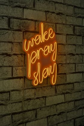 Decoratiune luminoasa LED, Wake Pray Slay, Benzi flexibile de neon, DC 12 V, Galben