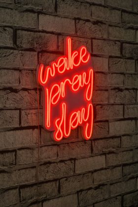 Decoratiune luminoasa LED, Wake Pray Slay, Benzi flexibile de neon, DC 12 V, Rosu